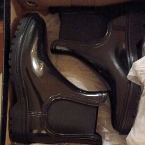 Black Patent Chelsea Rain Boots
